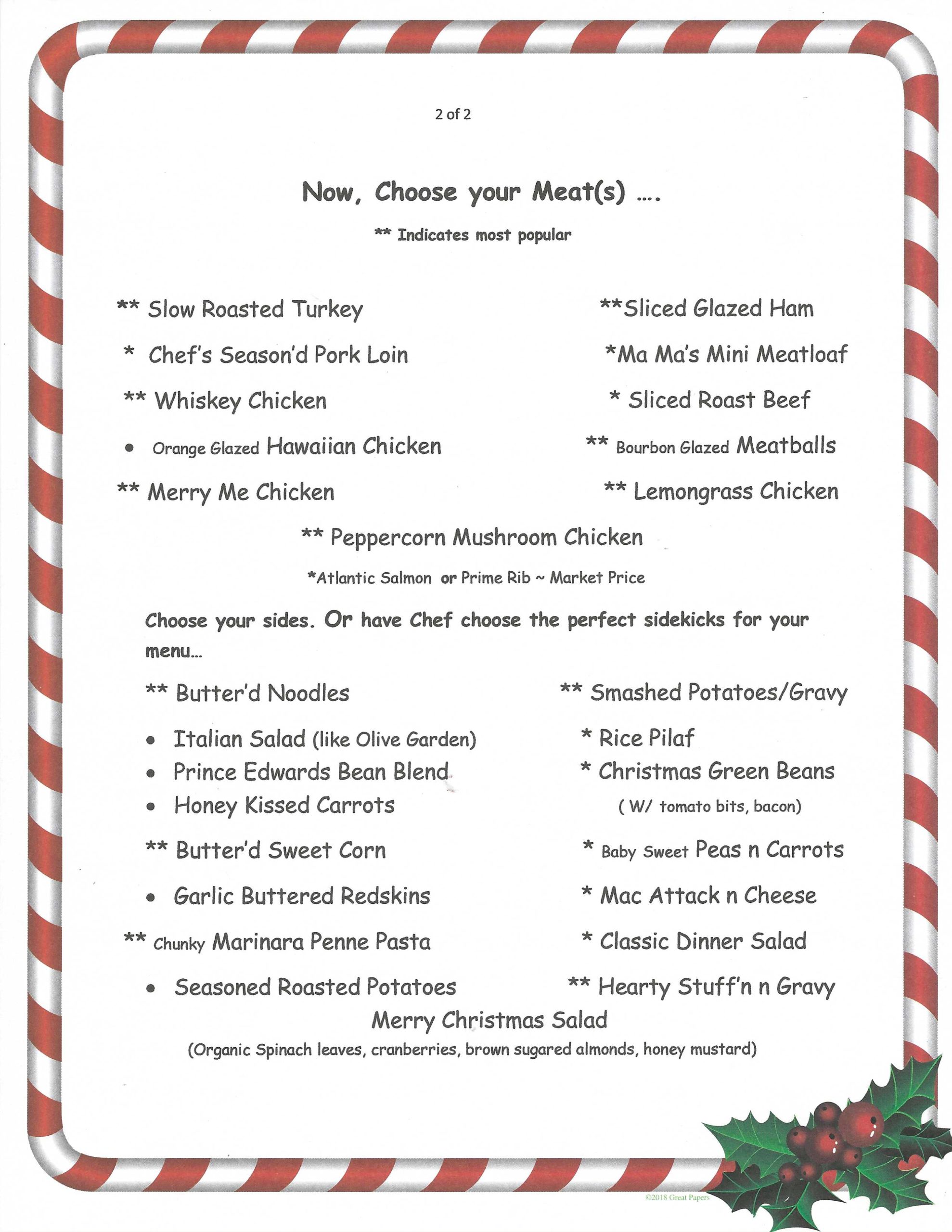 Christmas Menu Choices 2